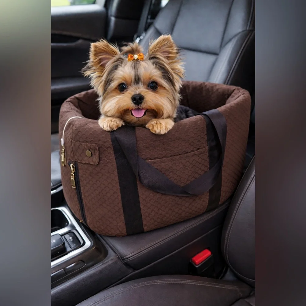 Bloblo - Brown cushioned Pet Car Seat/Carrier for Small Pets (up to 11 lbs)